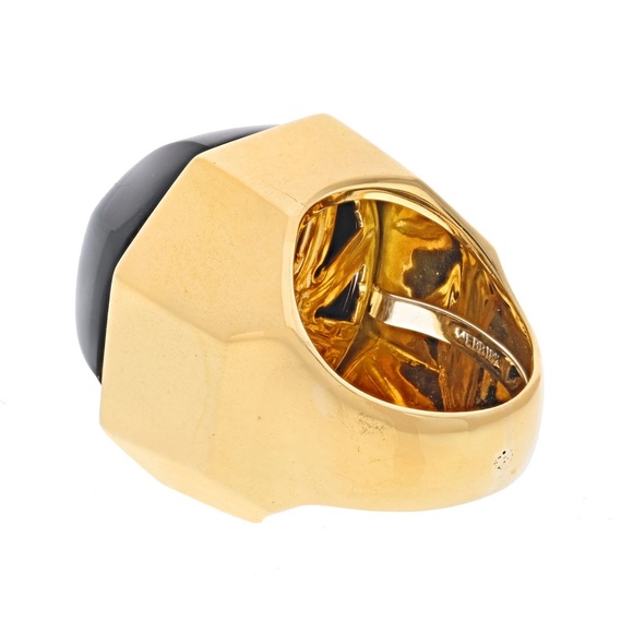 David Webb Platinum & 18K Yellow Gold Black Onyx Dome Ring - Picture 3 of 5